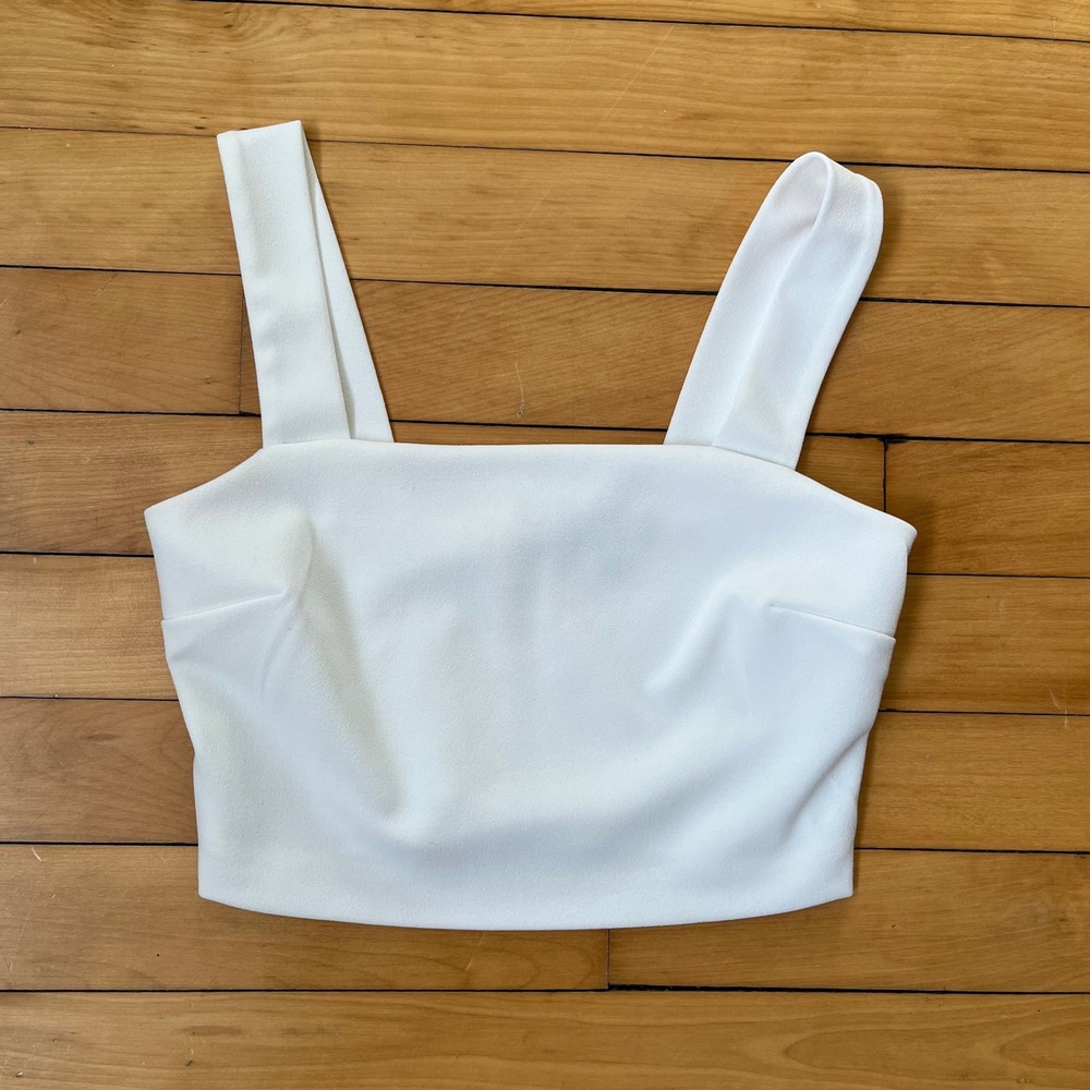 Dynamite White Square Neck Crop Top Wide Strap Back Zip XS - Picture 1 of 5